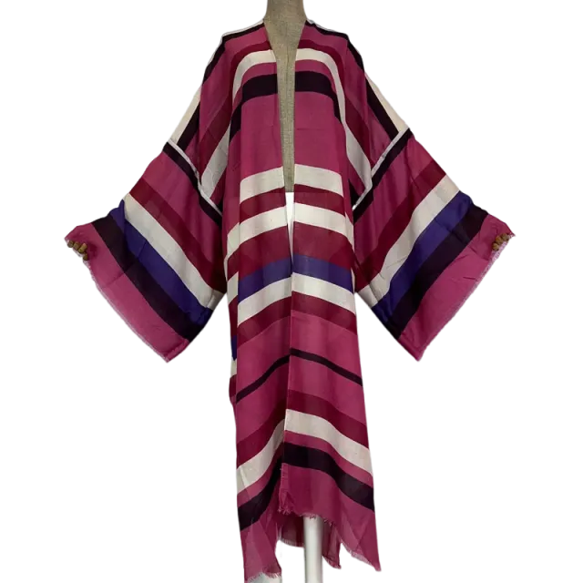 Pre Order: Warm Striped Maxi Kimono Cardigan - WINI