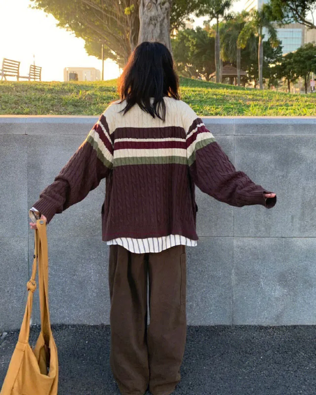 Preppy Aesthetic Collar Striped Cardigan