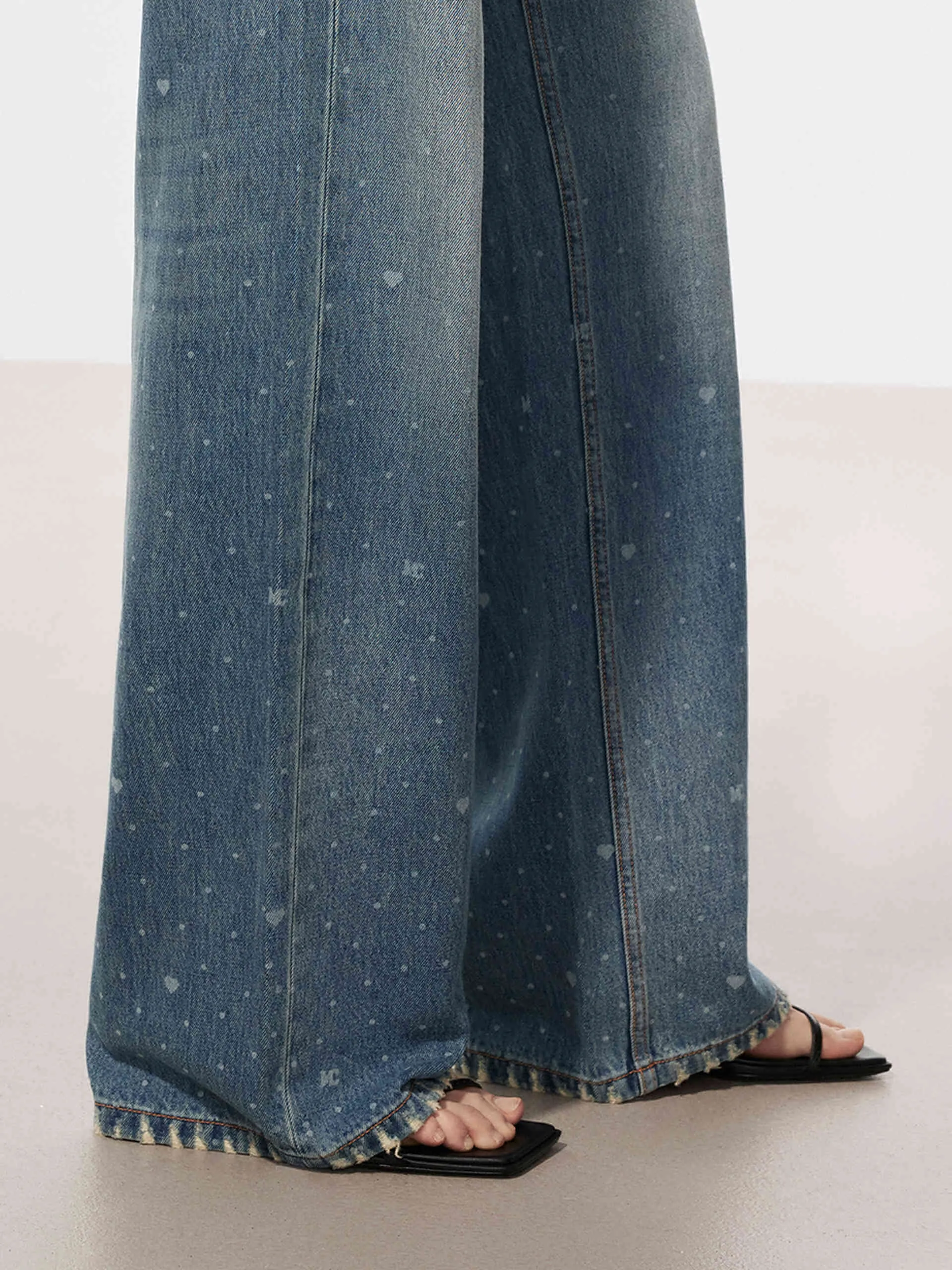 Printed Detail Straight Jeans