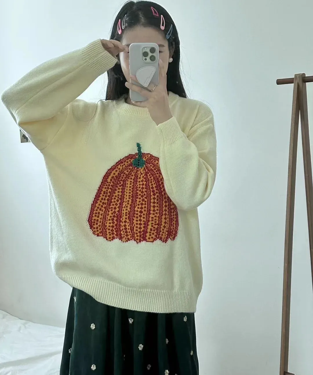 Pumpkin Pattern Sweater Women Knit Top Loose Long Sleeves Warm Autumn Winter Streetwear Fashion Girl Pullover C-279