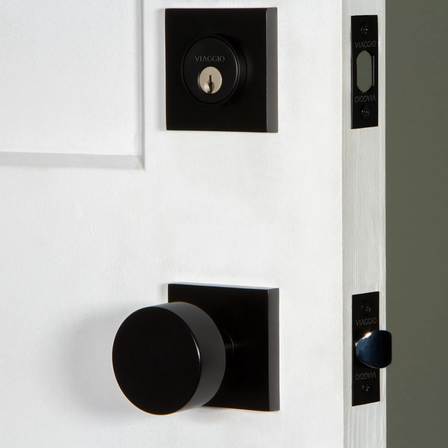 Quadrato Rosette Entry Set with Circolo Knob in Satin Black