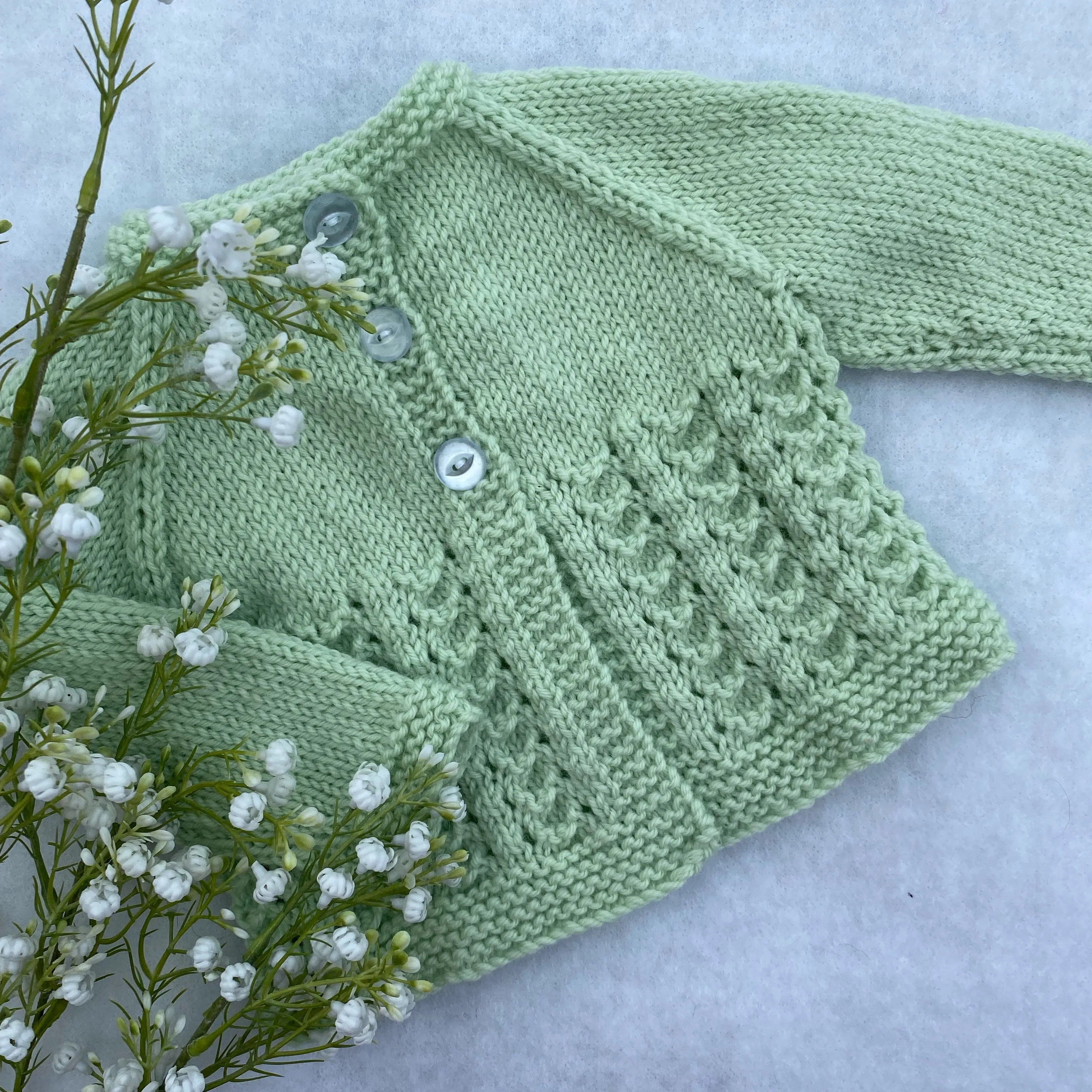 "Little Jo" hand knit merino cardigan and hat set