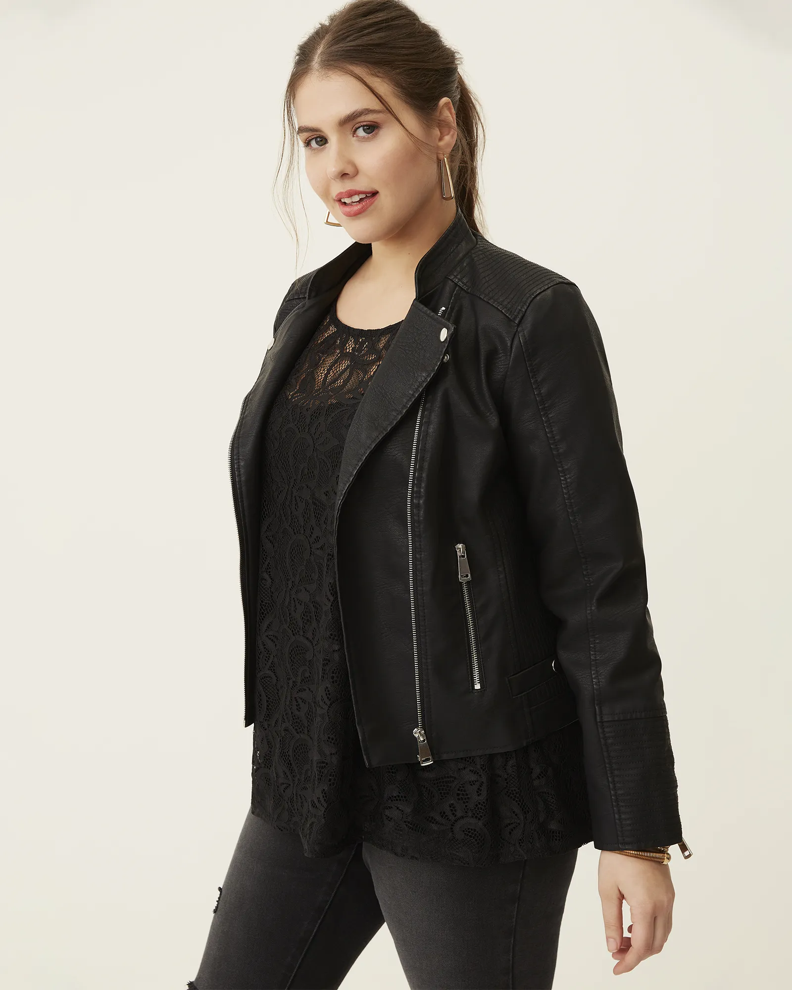 Ramona Faux-Leather Cropped Moto Jacket | Black