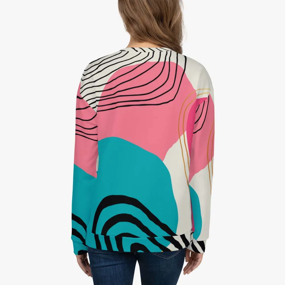 Recycled Fleece Sweatshirt "Modernist" Fuchsia/Turquoise