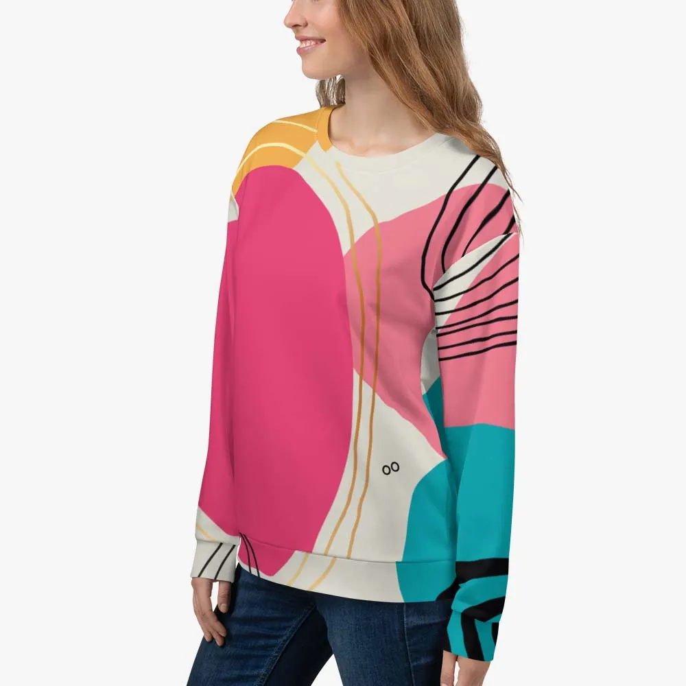 Recycled Fleece Sweatshirt "Modernist" Fuchsia/Turquoise