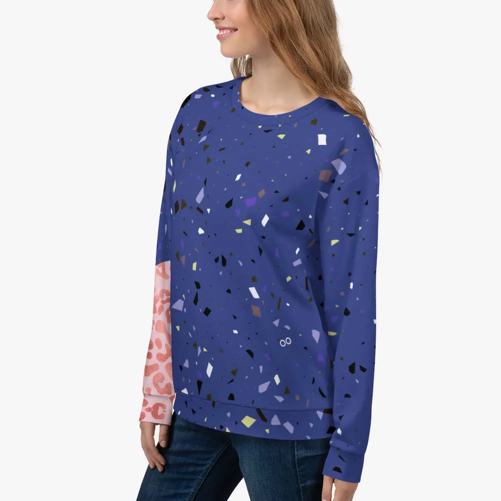 Recycled Fleece Sweatshirt "Wild Confetti" Blue/Rose Gold