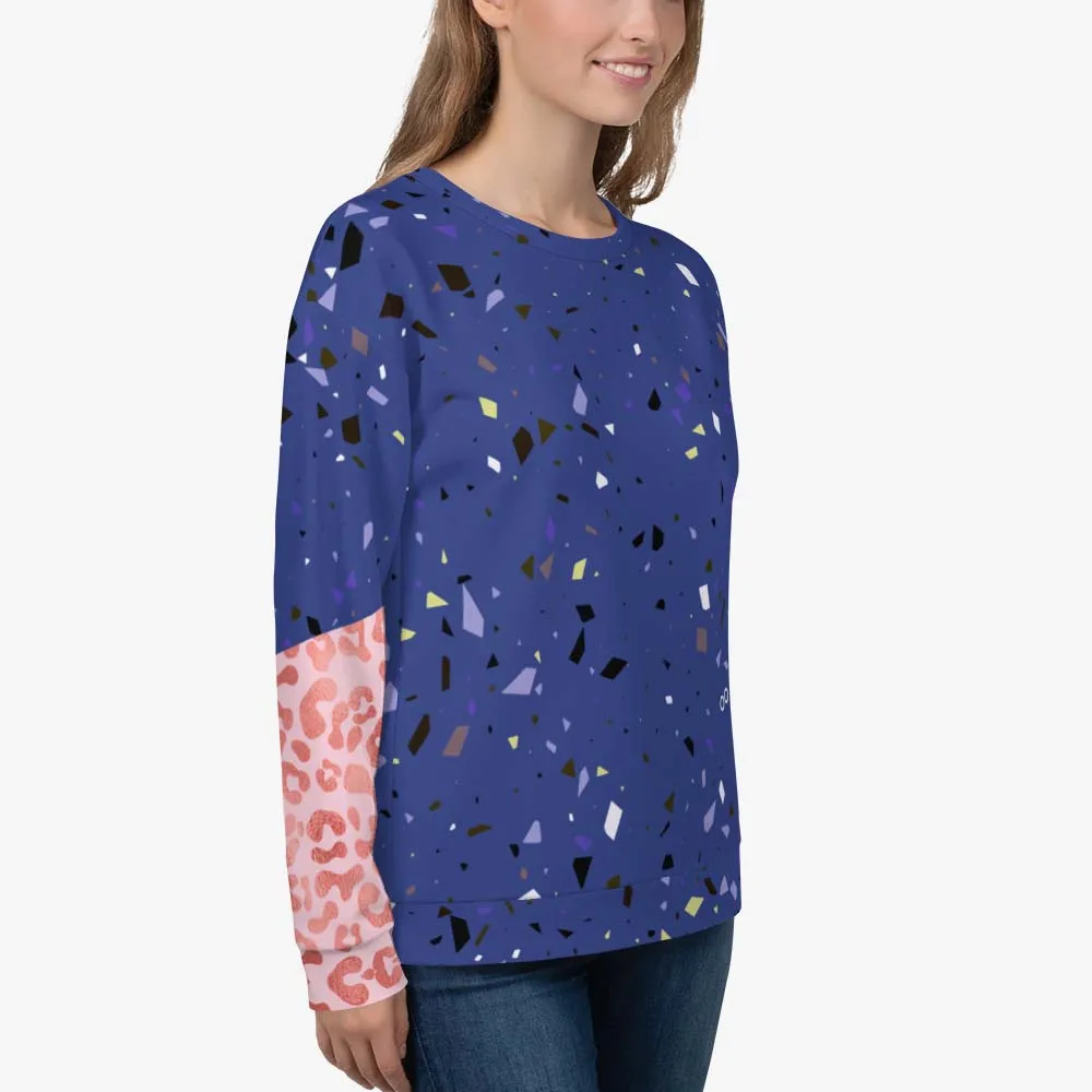 Recycled Fleece Sweatshirt "Wild Confetti" Blue/Rose Gold