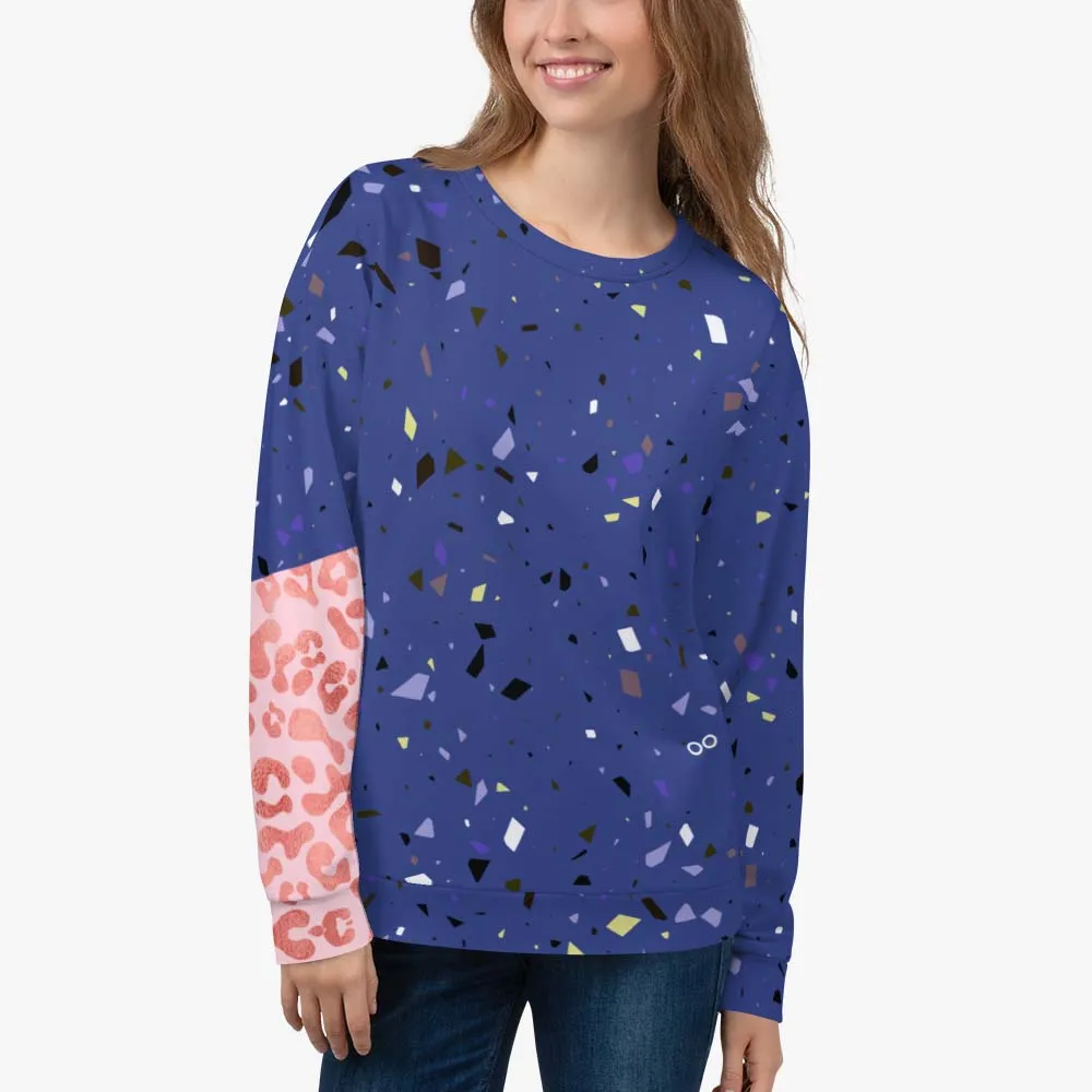 Recycled Fleece Sweatshirt "Wild Confetti" Blue/Rose Gold