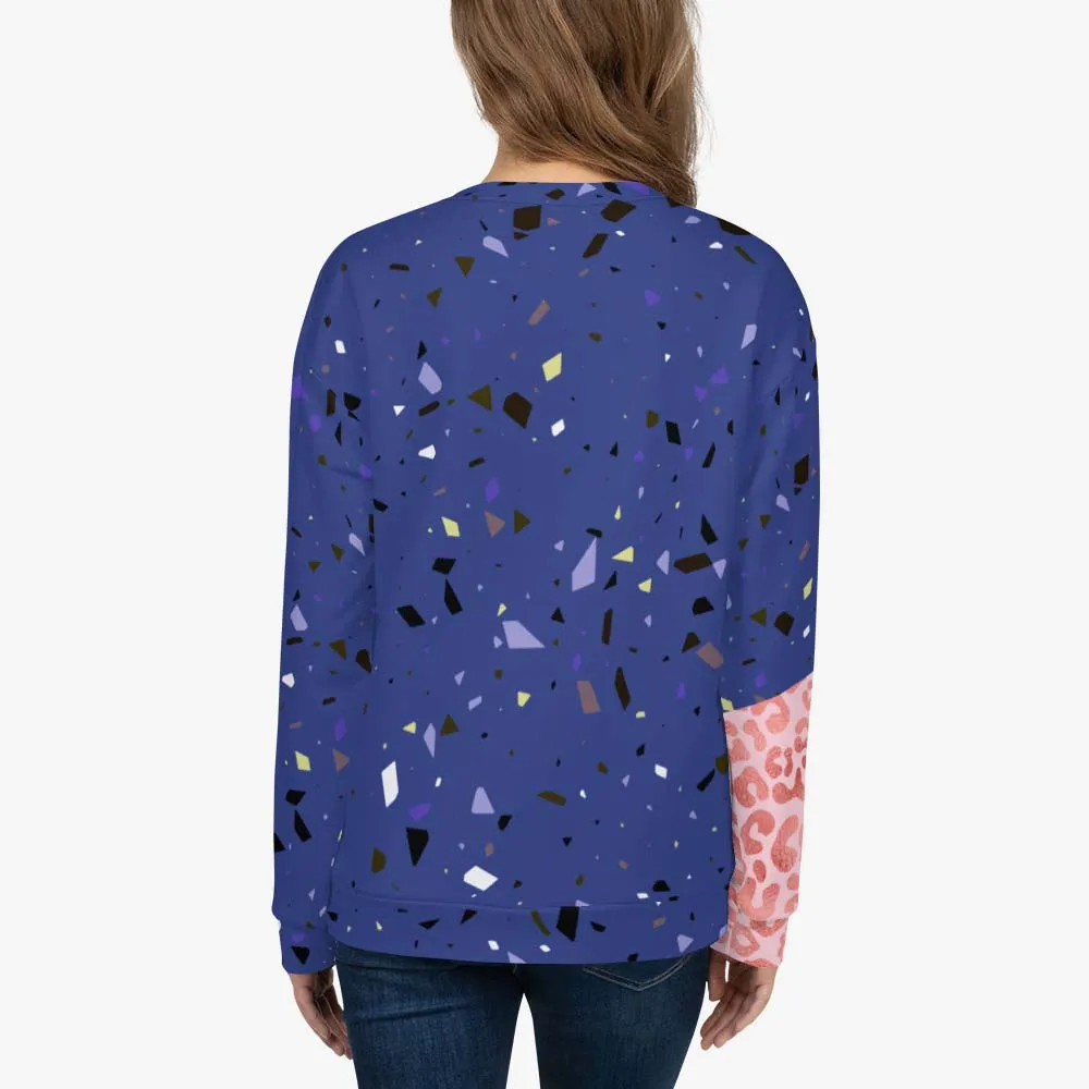 Recycled Fleece Sweatshirt "Wild Confetti" Blue/Rose Gold