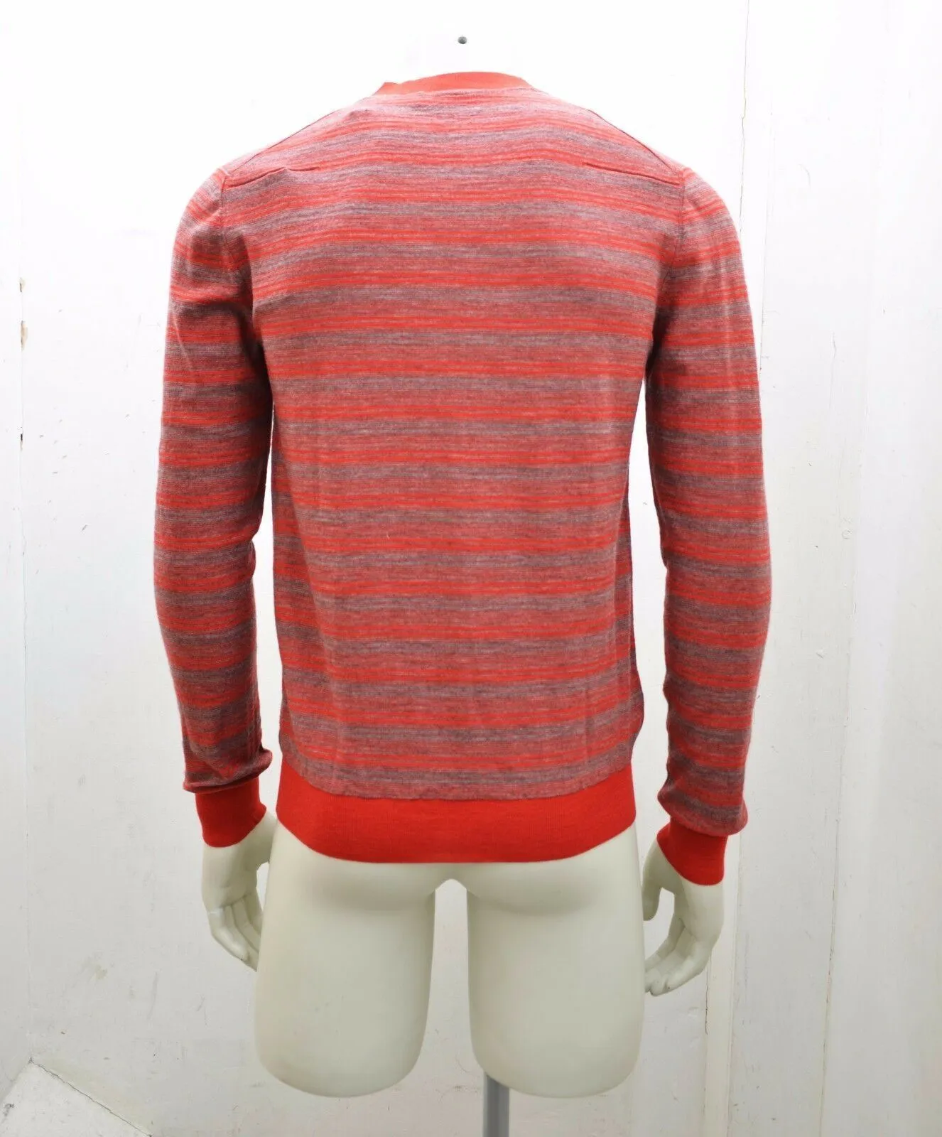 Red & Grey Striped Wool Cardigan Jumper