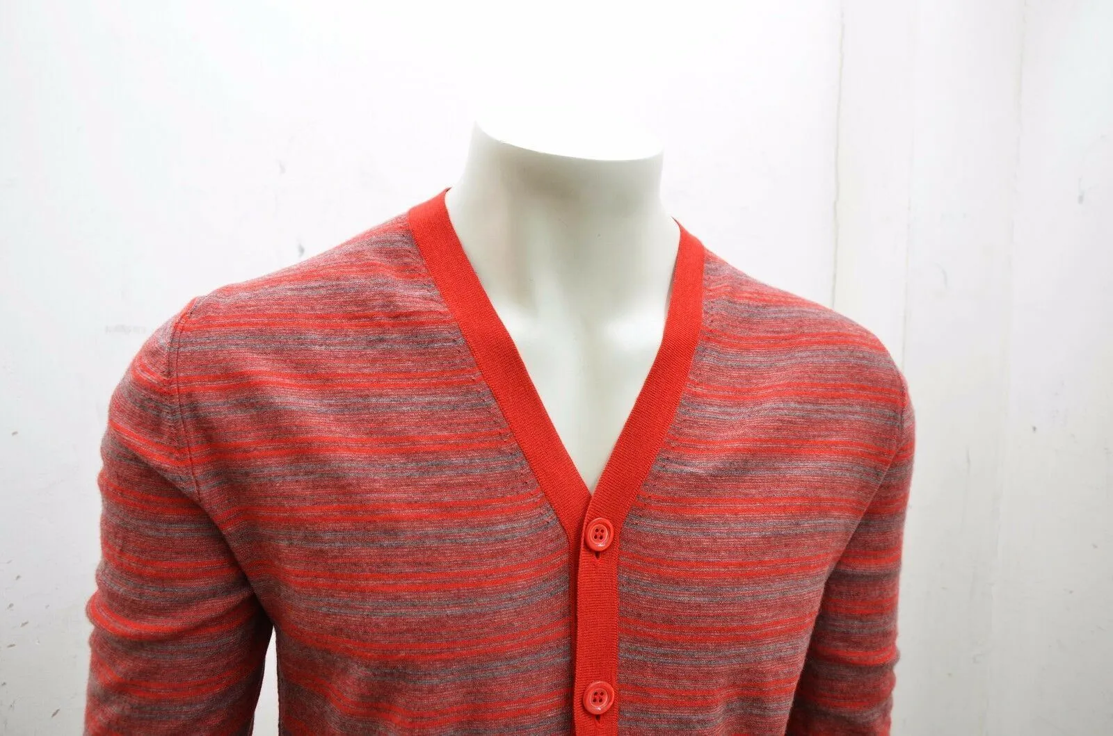 Red & Grey Striped Wool Cardigan Jumper