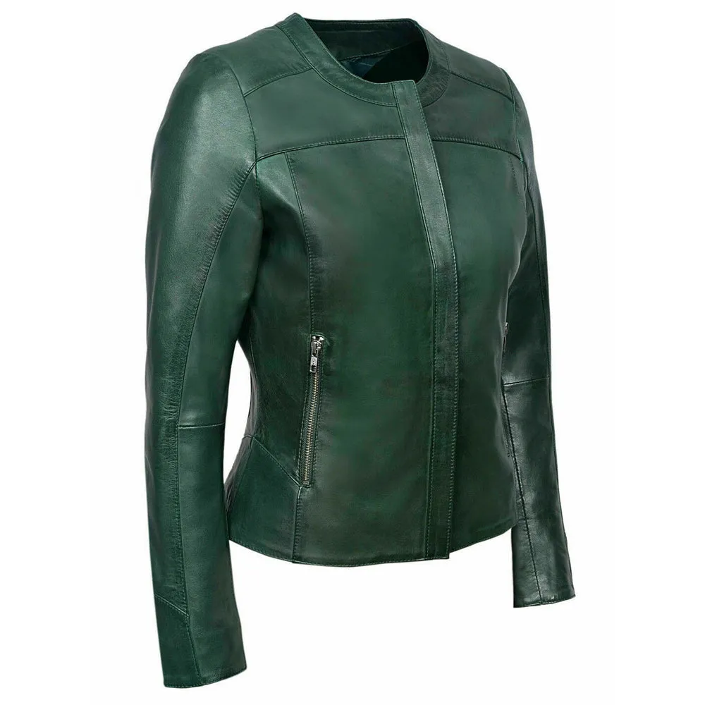 Slim Fit Green Leather Jacket