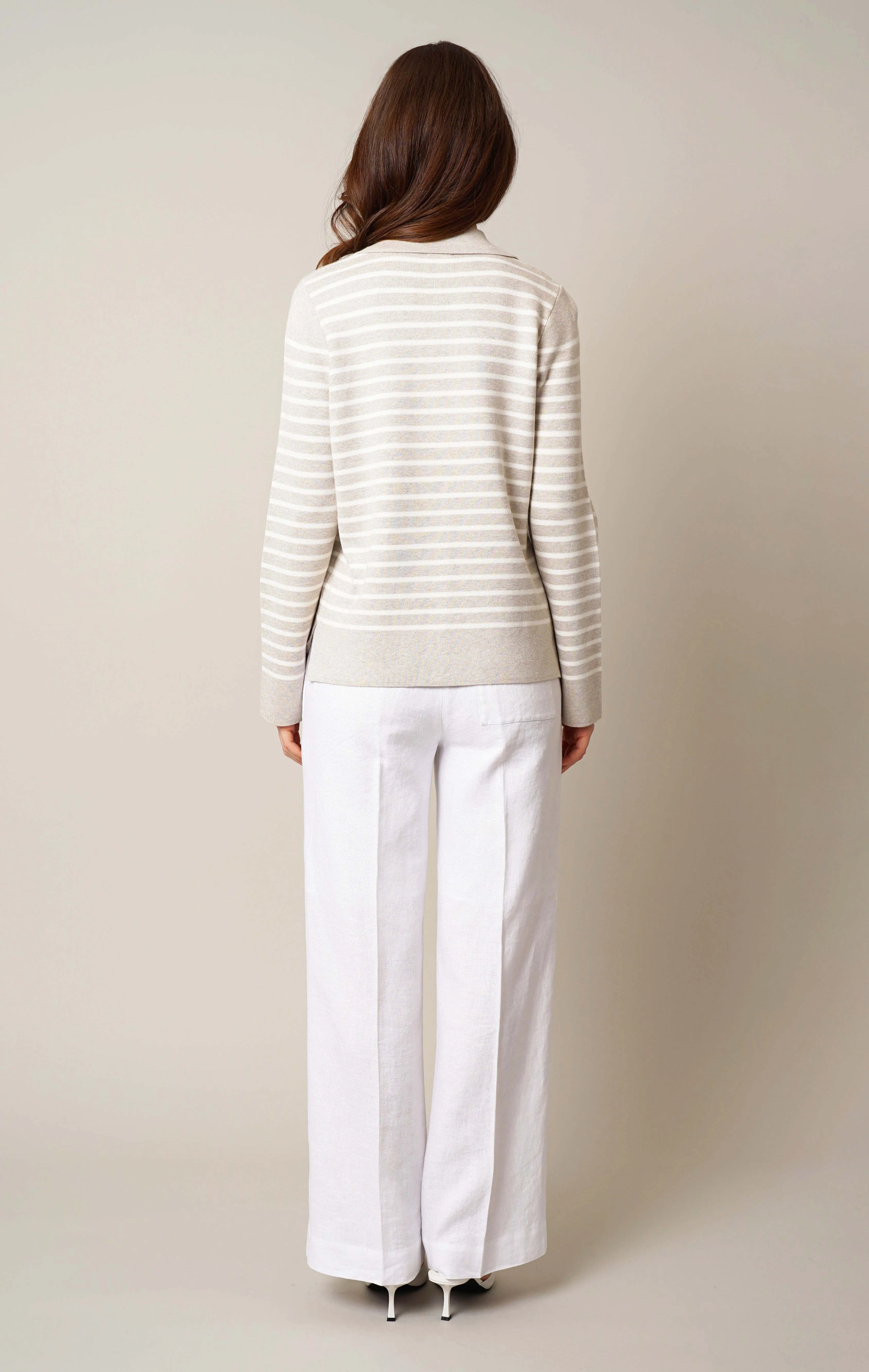 Split Neck Striped Pullover