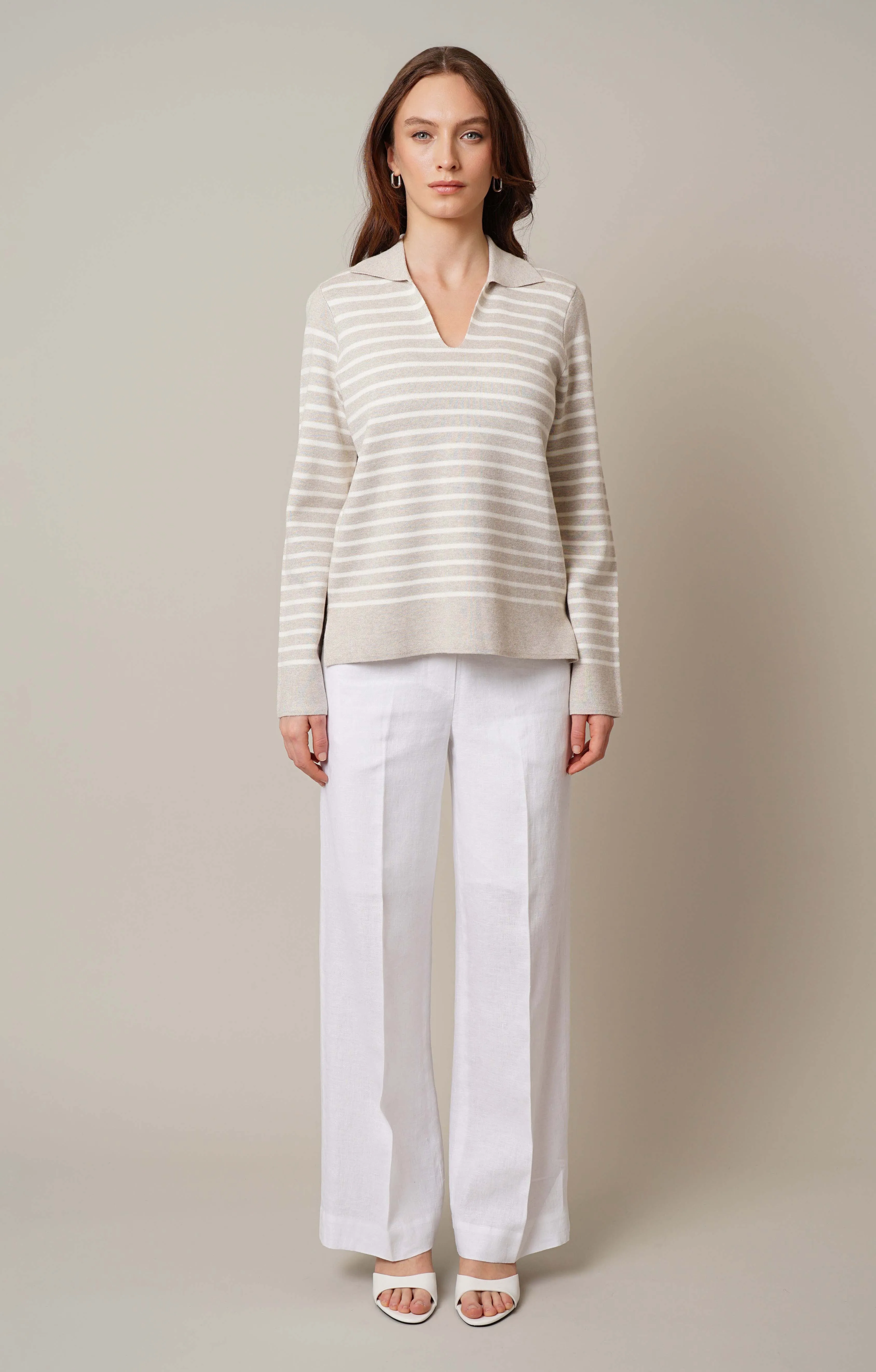 Split Neck Striped Pullover