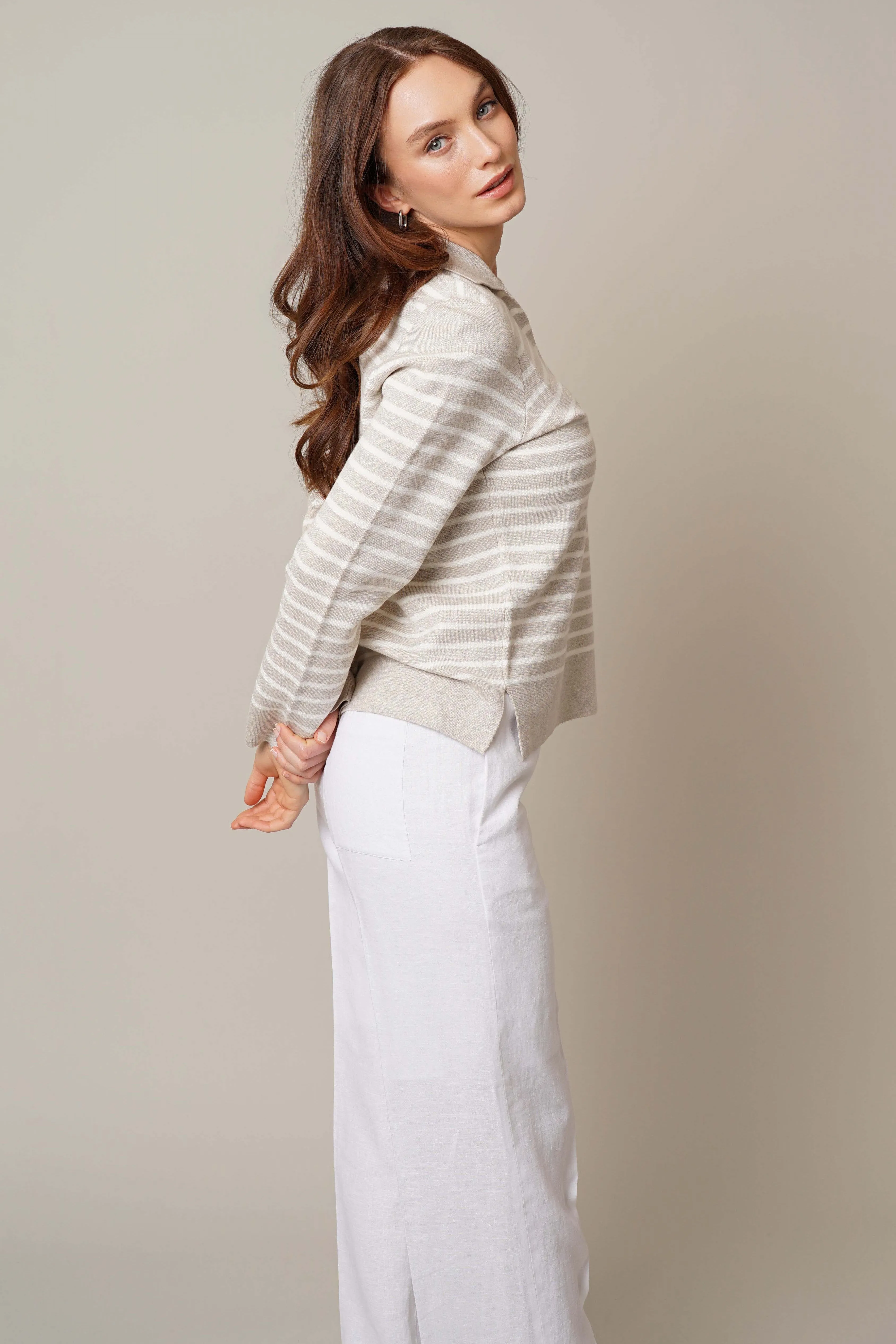 Split Neck Striped Pullover