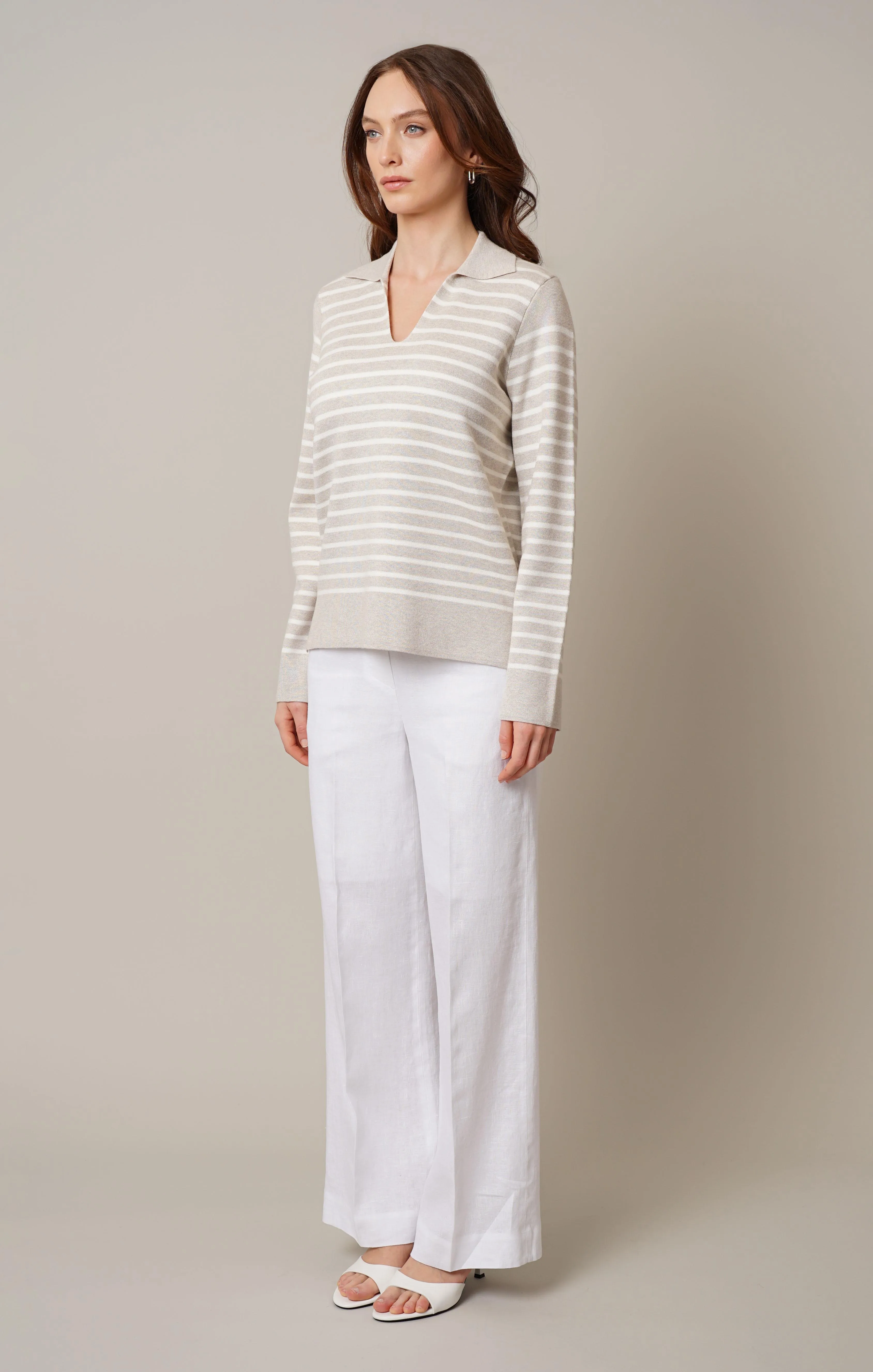 Split Neck Striped Pullover