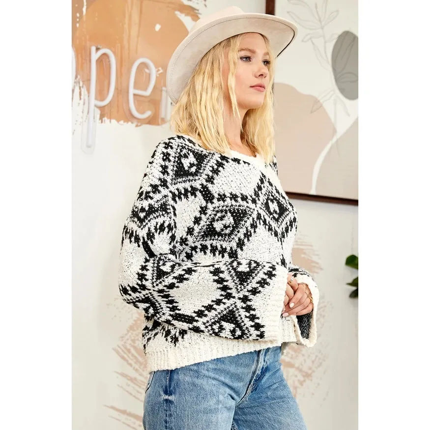 Staci Aztec Pattern Knit Sweater