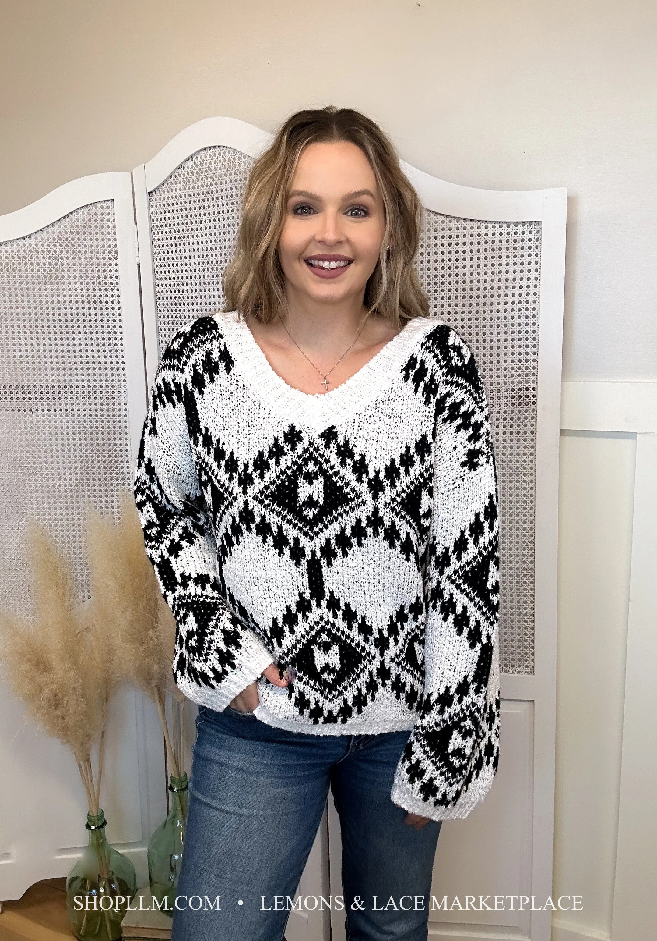 Staci Aztec Pattern Knit Sweater