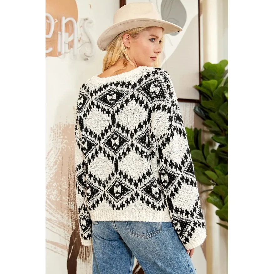 Staci Aztec Pattern Knit Sweater