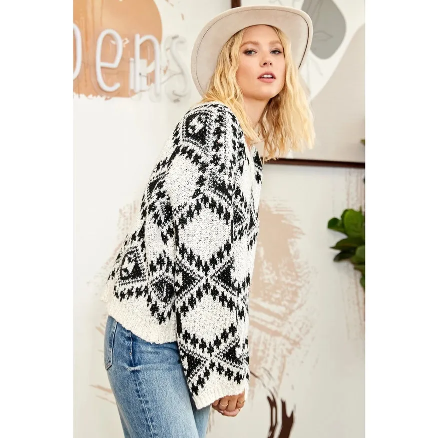 Staci Aztec Pattern Knit Sweater