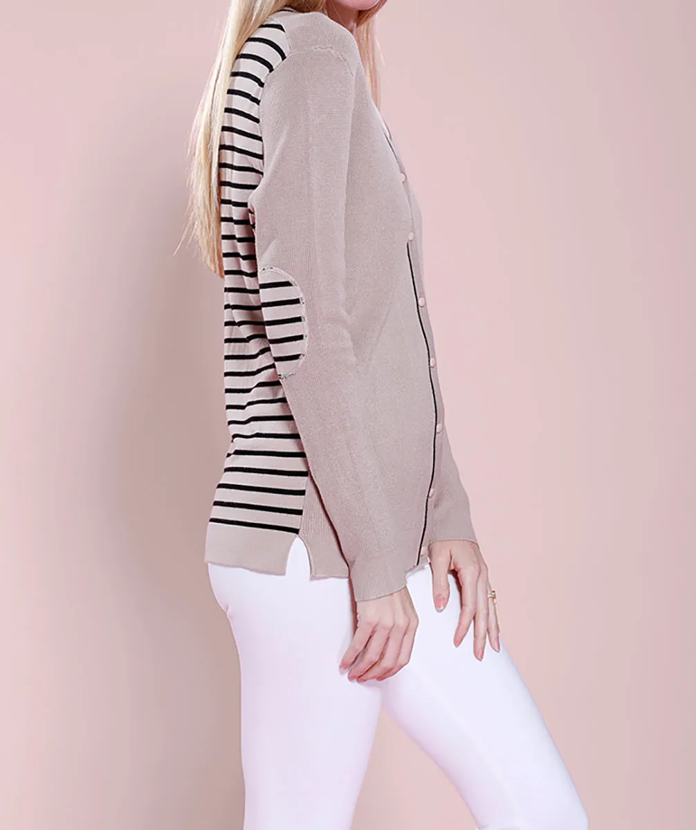 Striped Cardigan with Elbow Patches