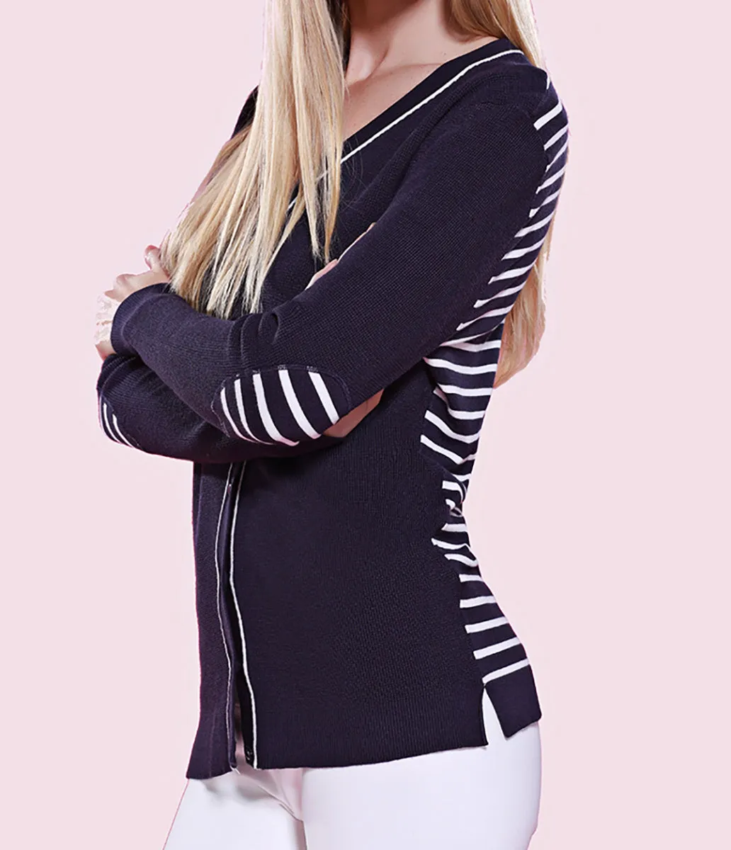 Striped Cardigan with Elbow Patches