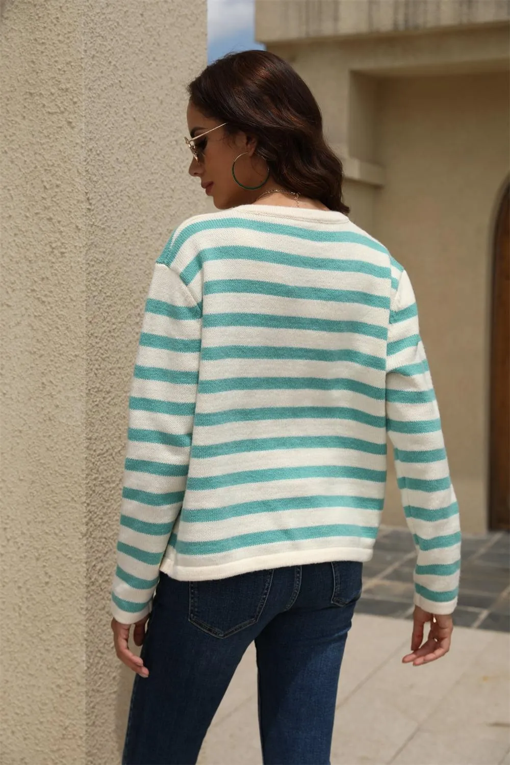 Striped Dropped Shoulder Cardigan