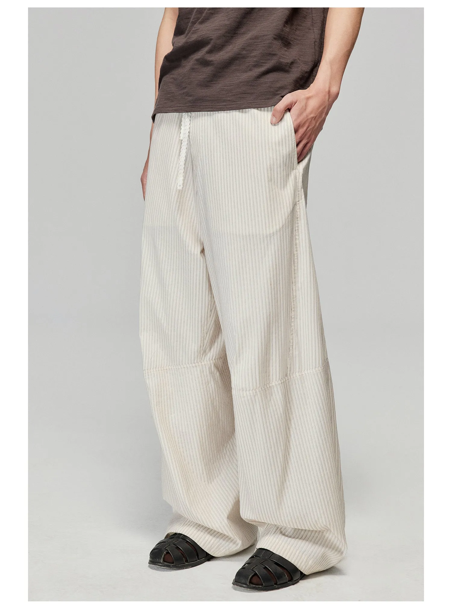 Striped Fabric Elastic Wide Leg Casual Pants