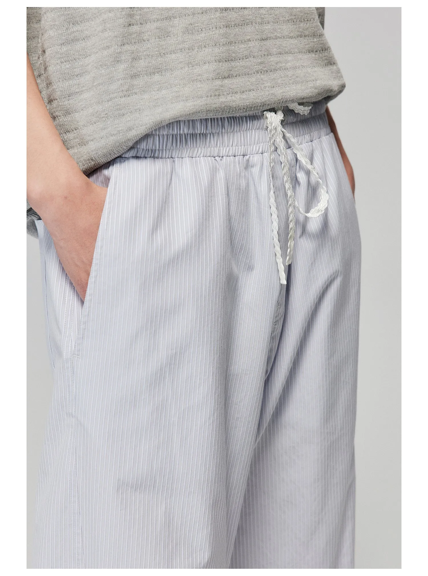 Striped Fabric Elastic Wide Leg Casual Pants