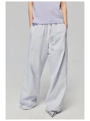 Striped Fabric Elastic Wide Leg Casual Pants