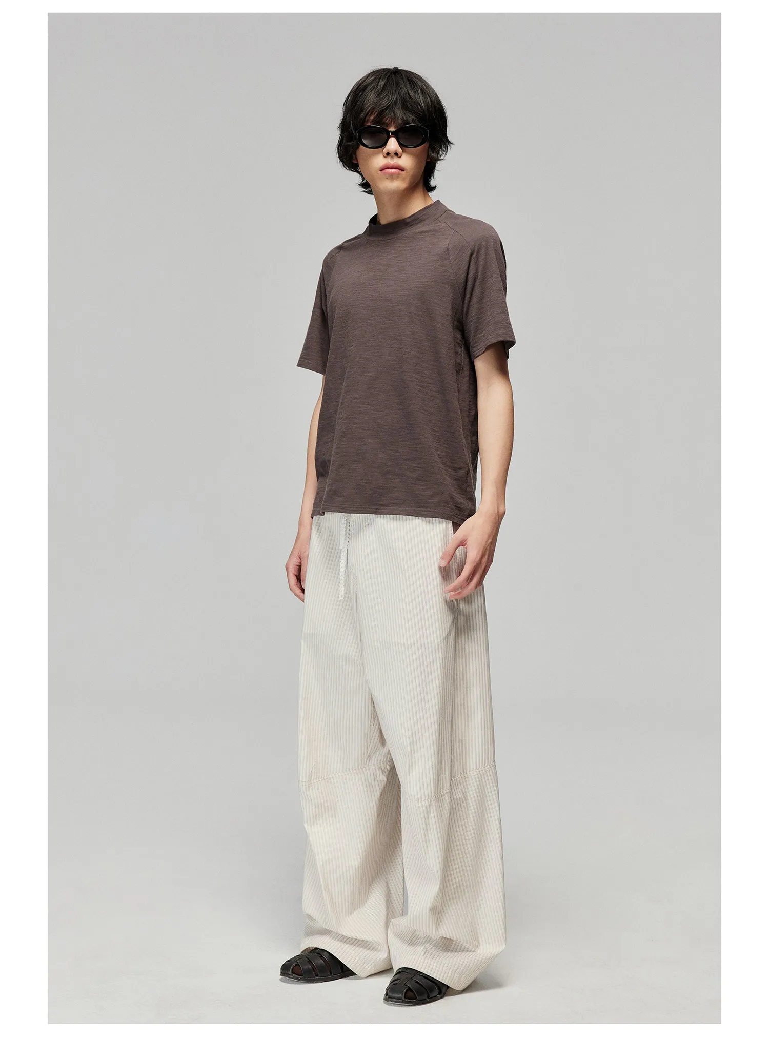 Striped Fabric Elastic Wide Leg Casual Pants