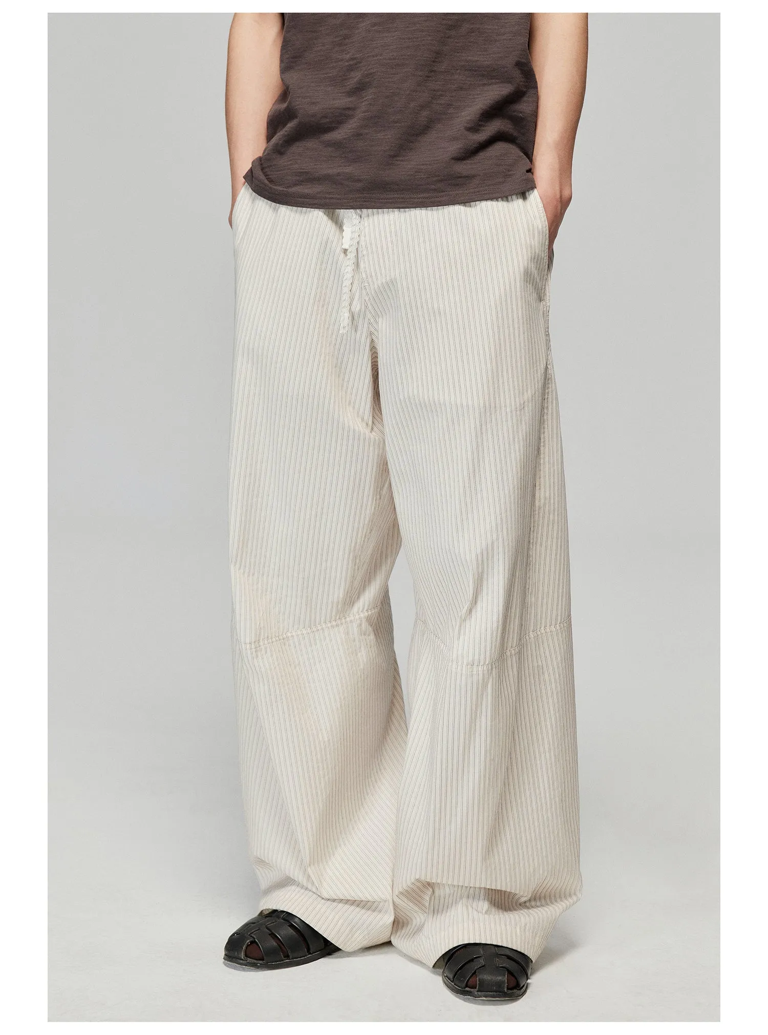 Striped Fabric Elastic Wide Leg Casual Pants