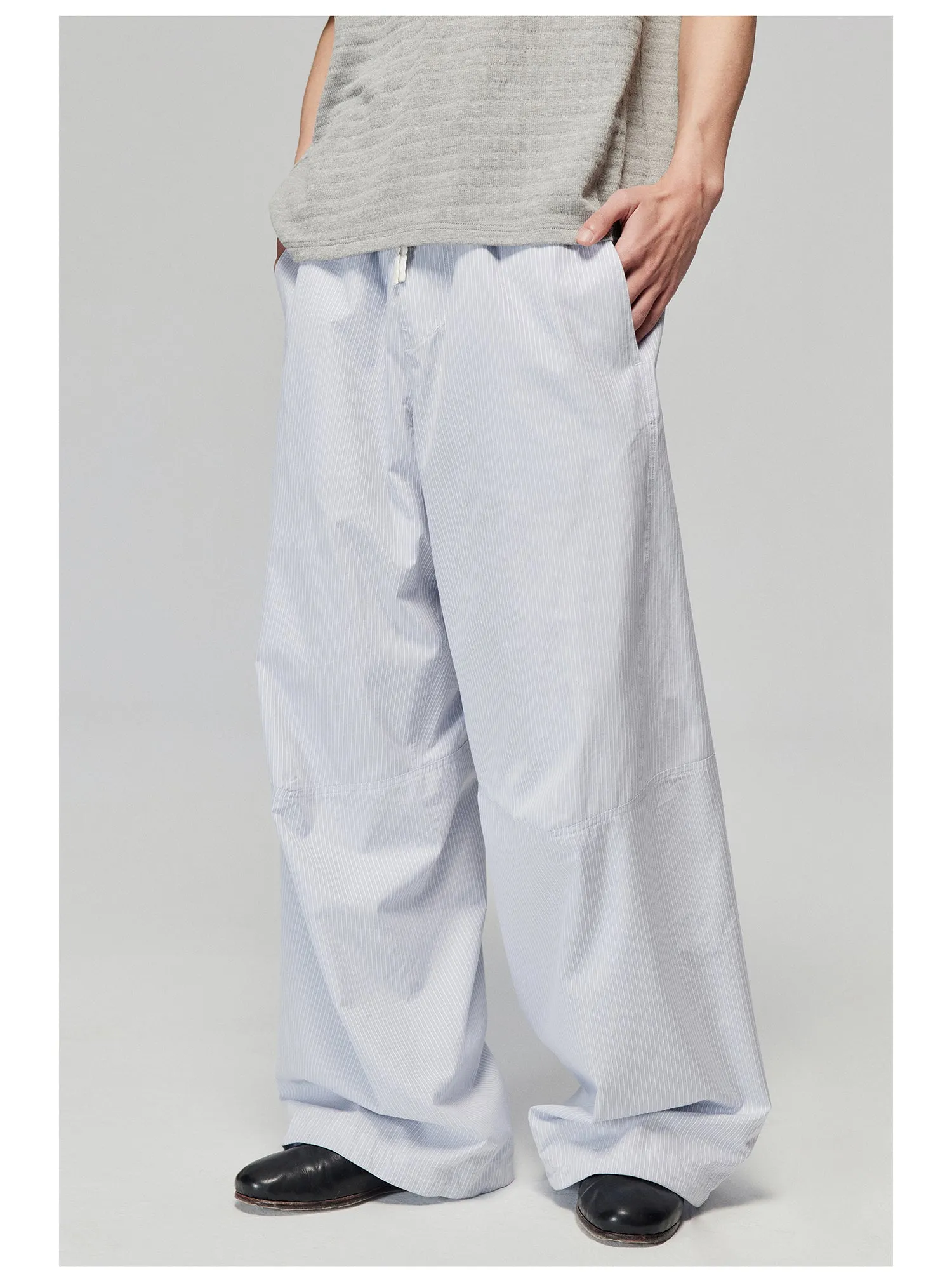 Striped Fabric Elastic Wide Leg Casual Pants