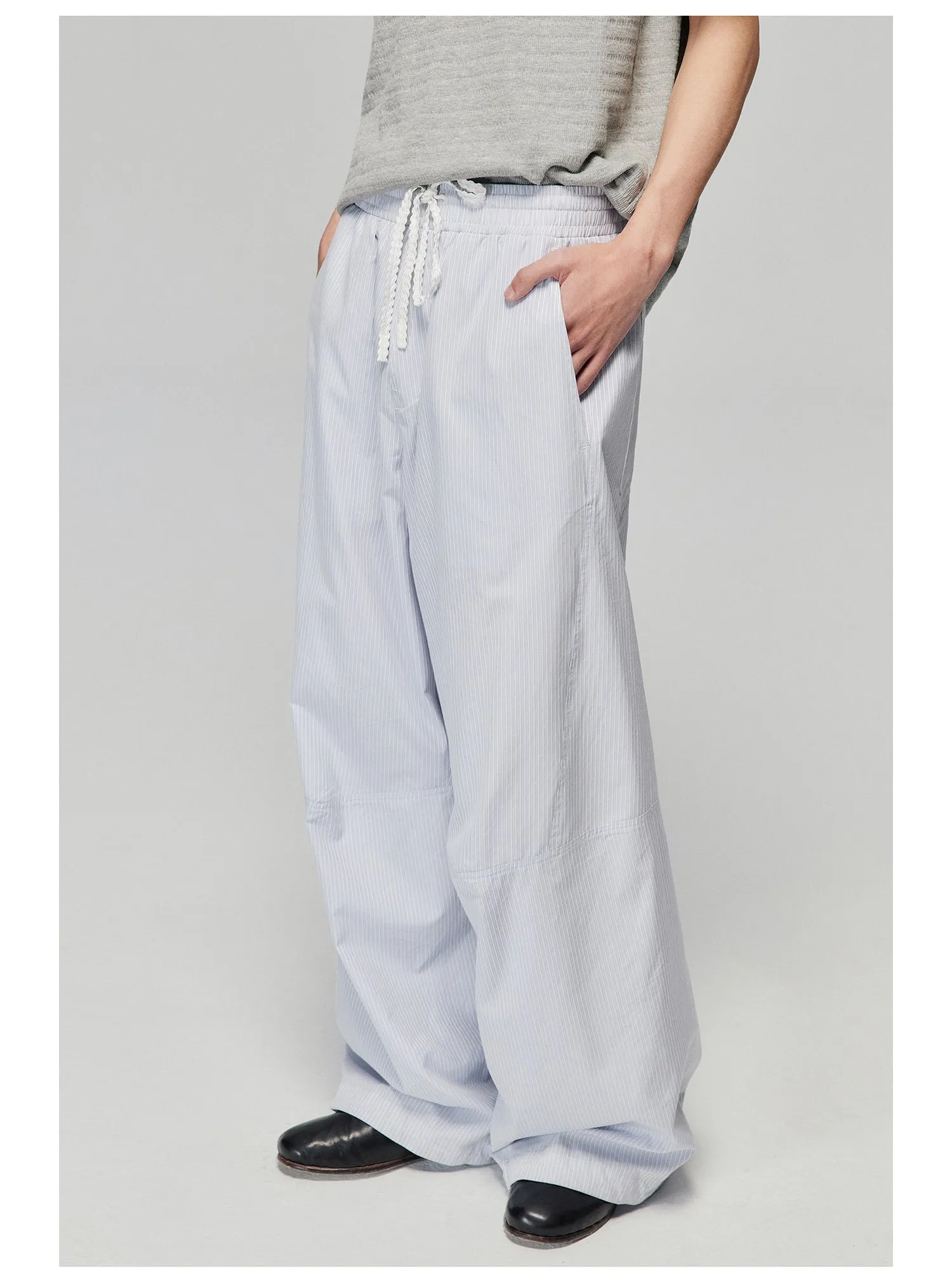 Striped Fabric Elastic Wide Leg Casual Pants