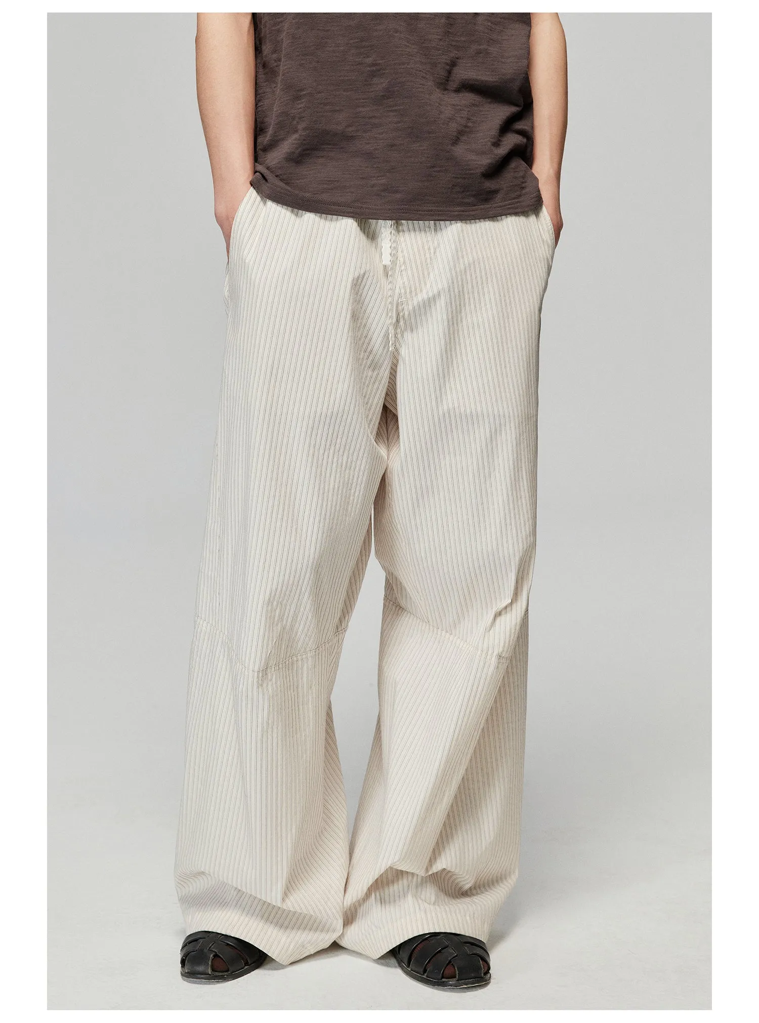 Striped Fabric Elastic Wide Leg Casual Pants