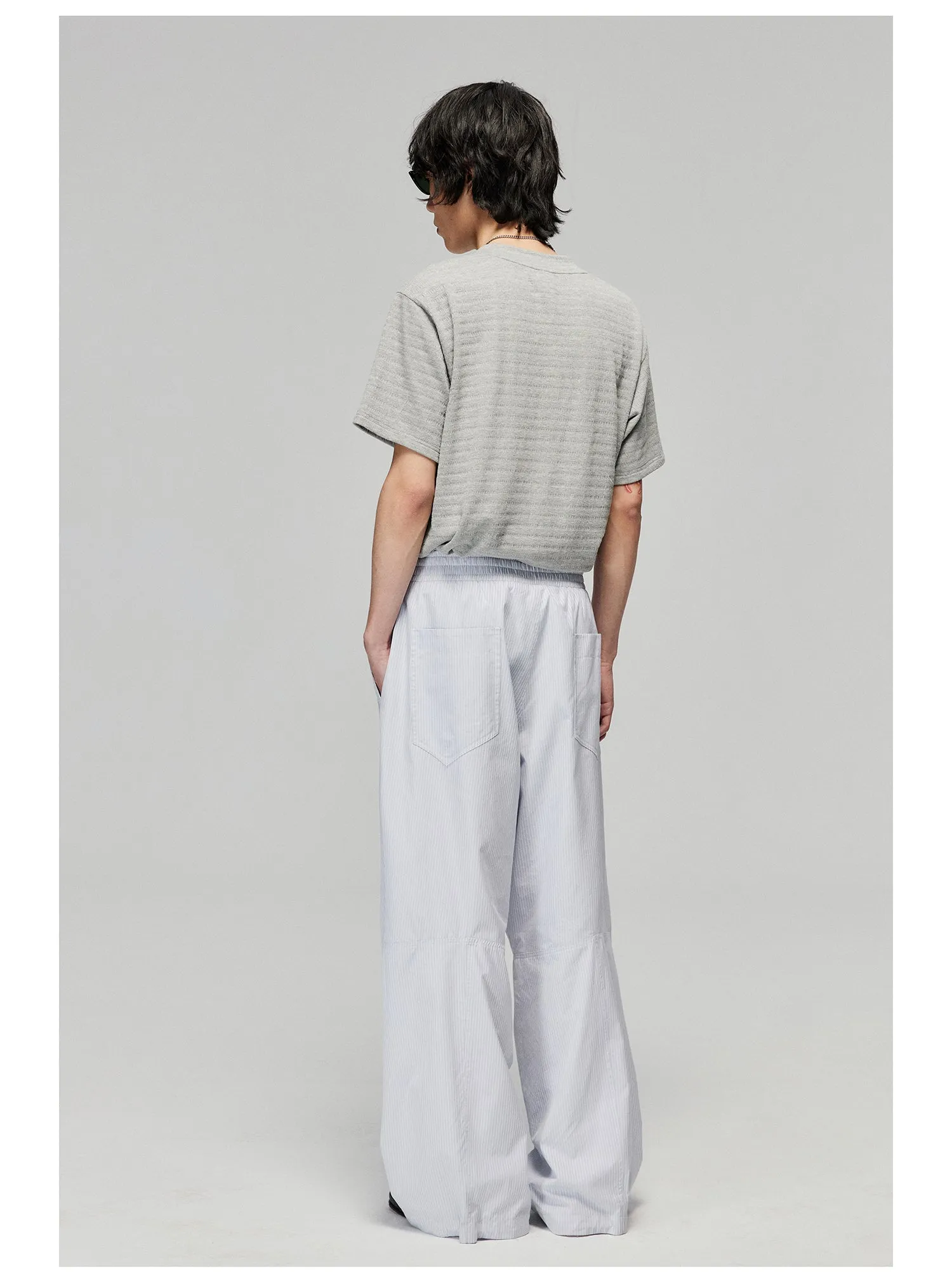 Striped Fabric Elastic Wide Leg Casual Pants