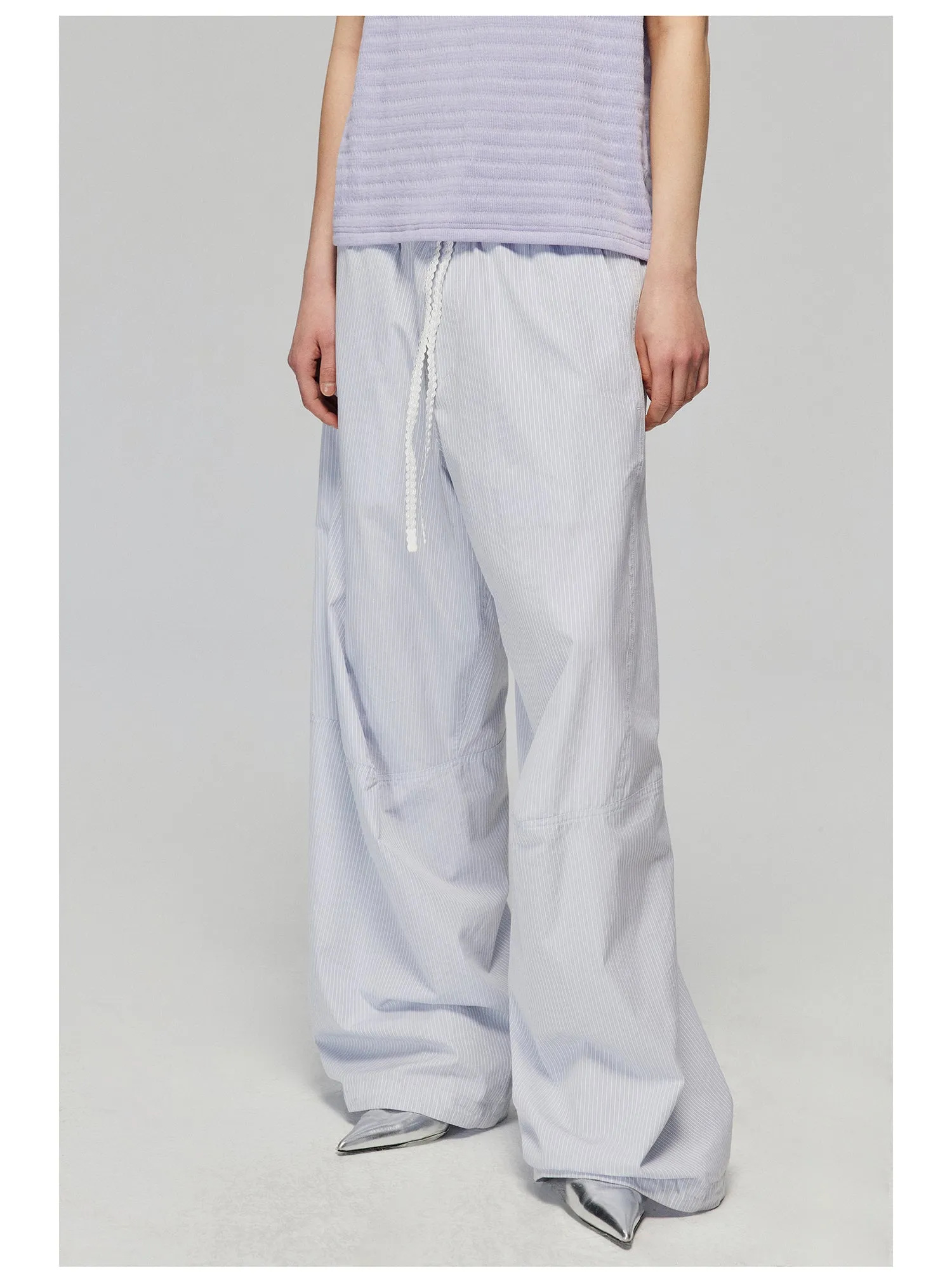 Striped Fabric Elastic Wide Leg Casual Pants