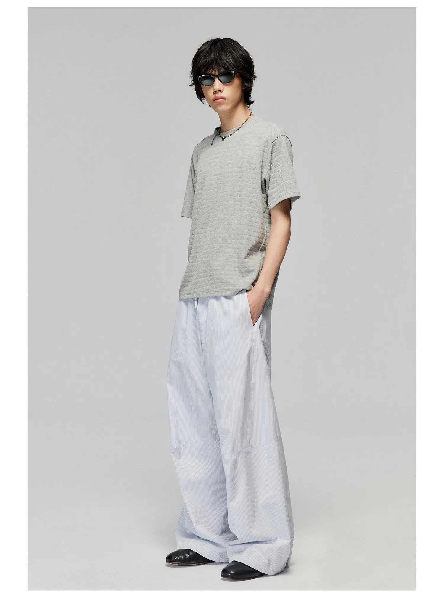 Striped Fabric Elastic Wide Leg Casual Pants