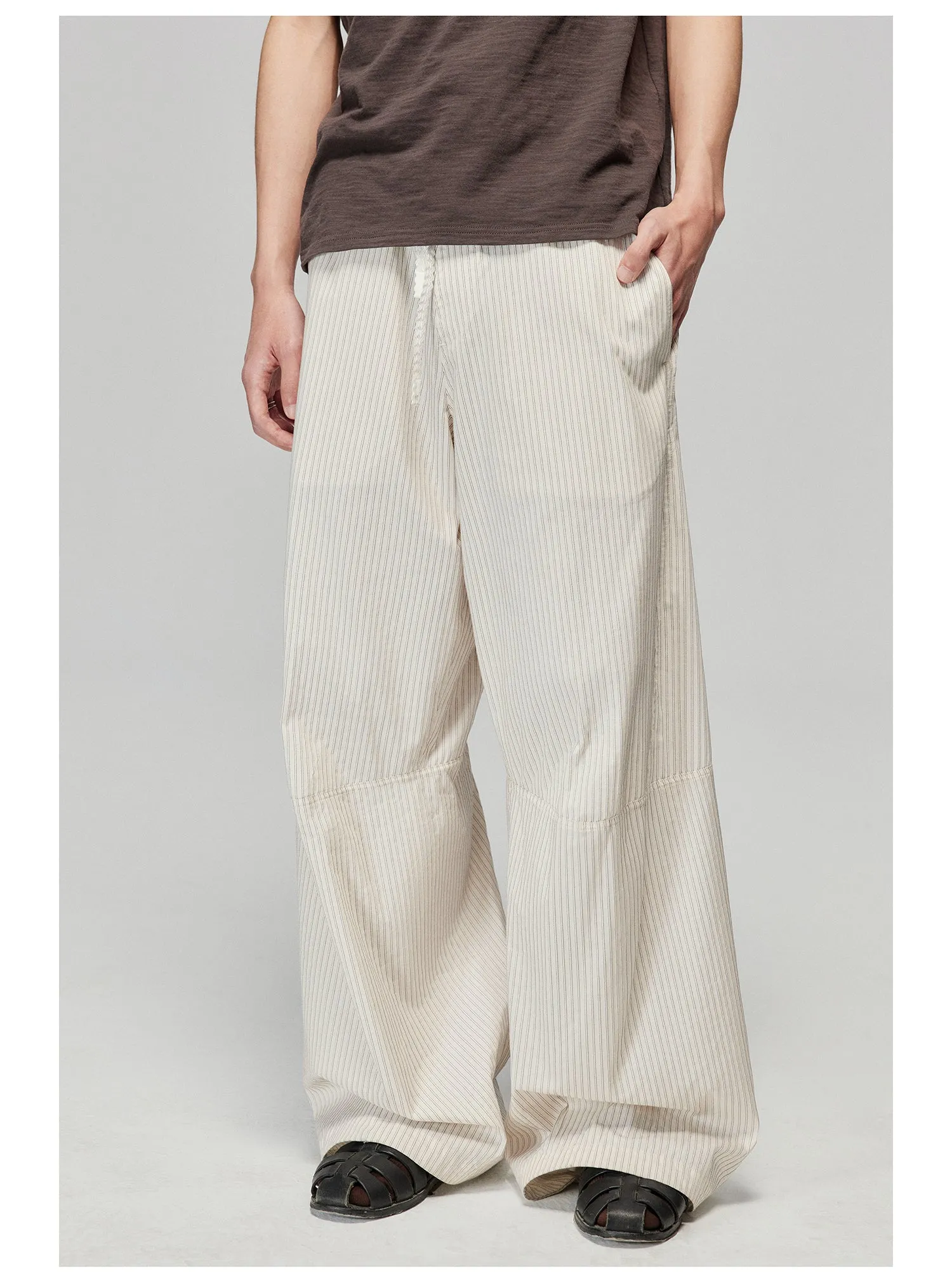 Striped Fabric Elastic Wide Leg Casual Pants