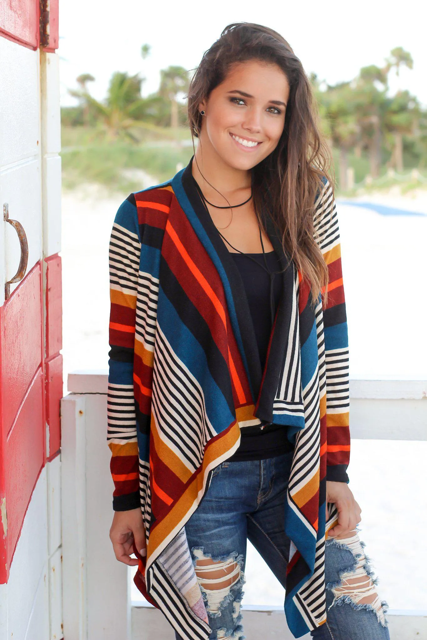 Striped Multicolored Draped Cardigan