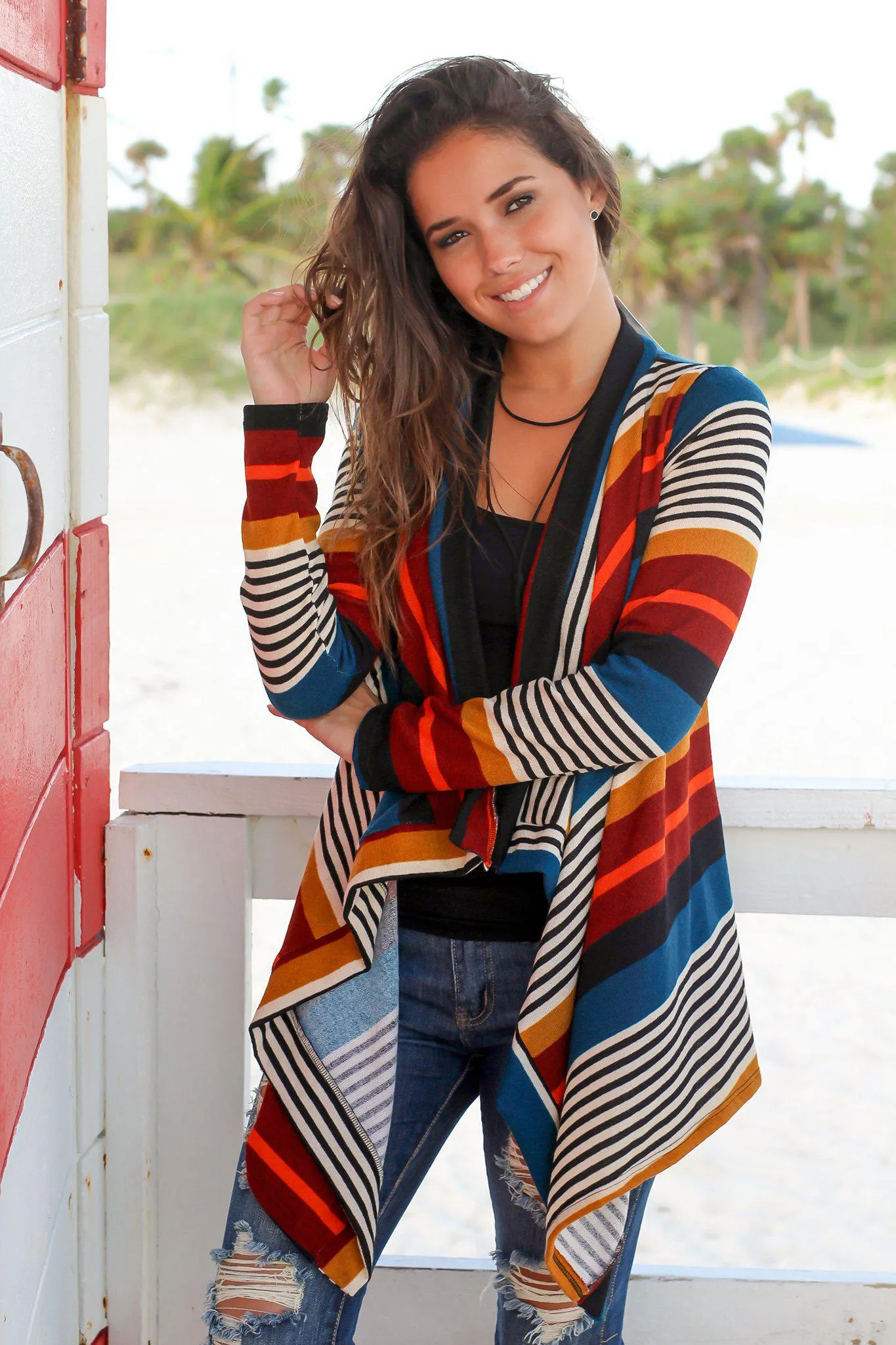 Striped Multicolored Draped Cardigan