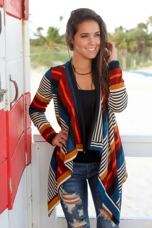 Striped Multicolored Draped Cardigan