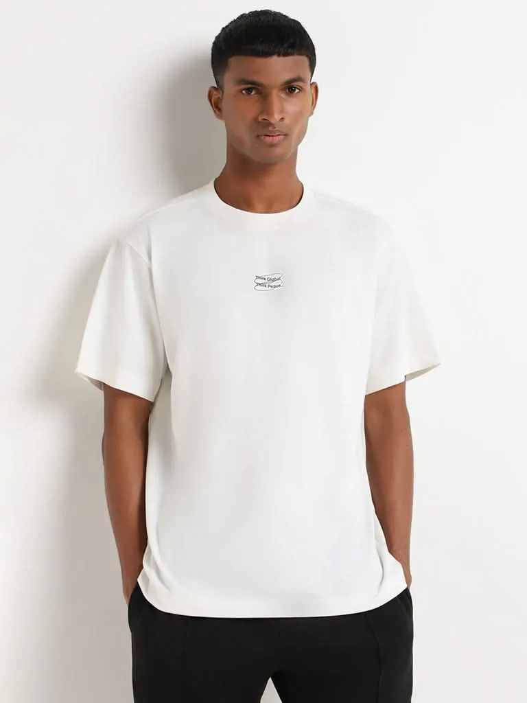 Studiofit White Cotton Blend Loose Fit T-Shirt