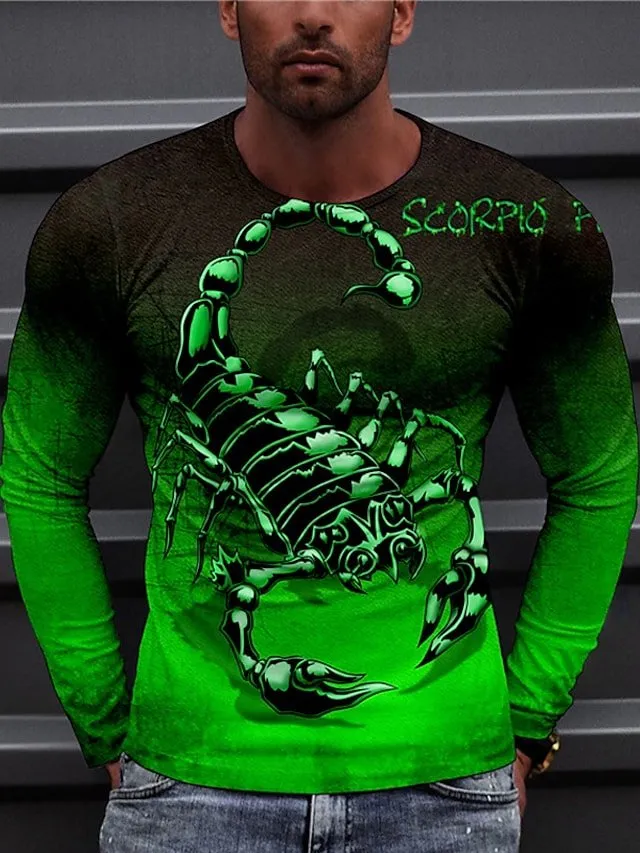 T shirt Tee Shirt Tee Graphic Prints Scorpion Crew Neck Green 3D Print Daily Holiday Long Sleeve Print Clothing Apparel Designer Casual Big and Tall