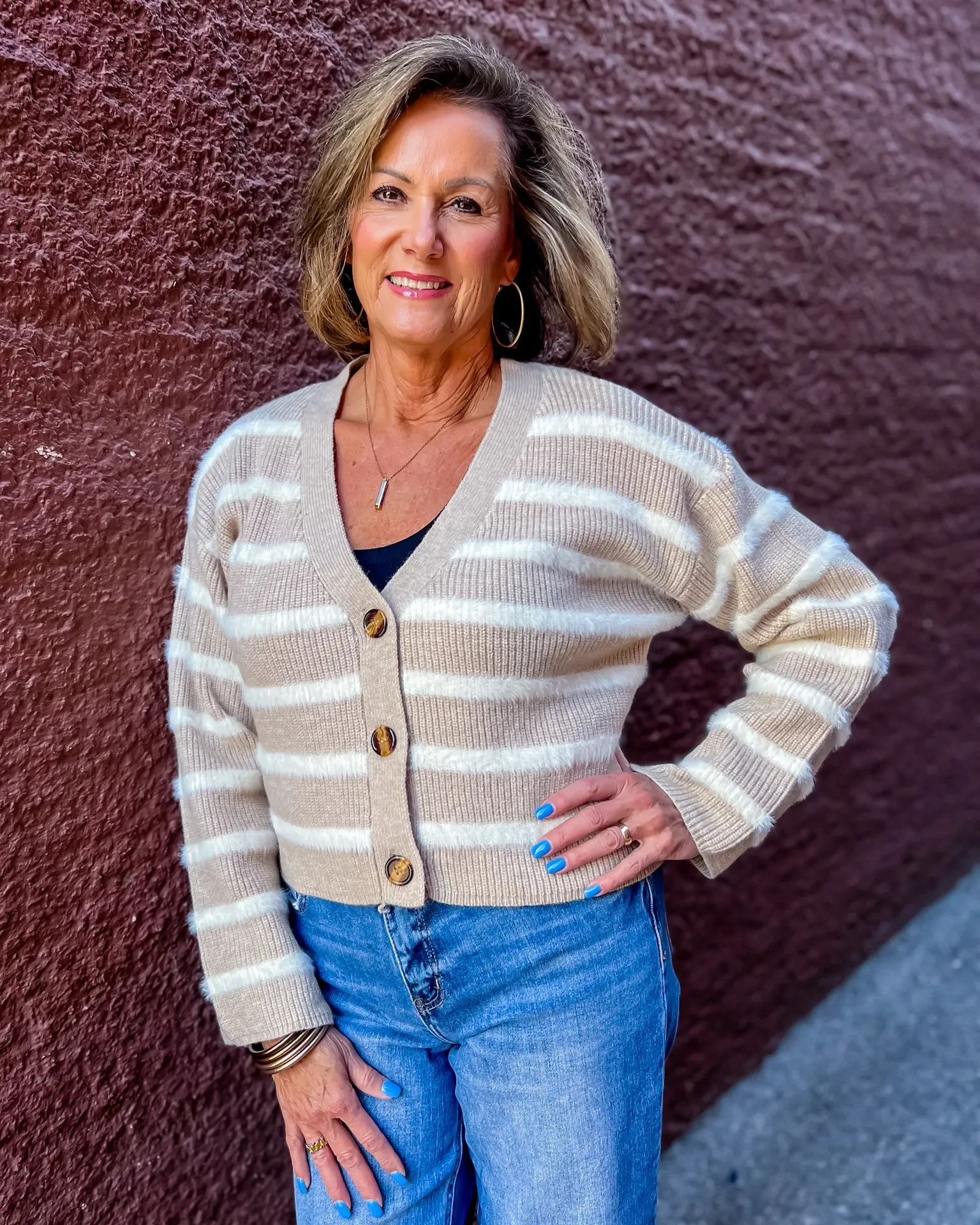 Taupe/Ivory Striped Cardigan