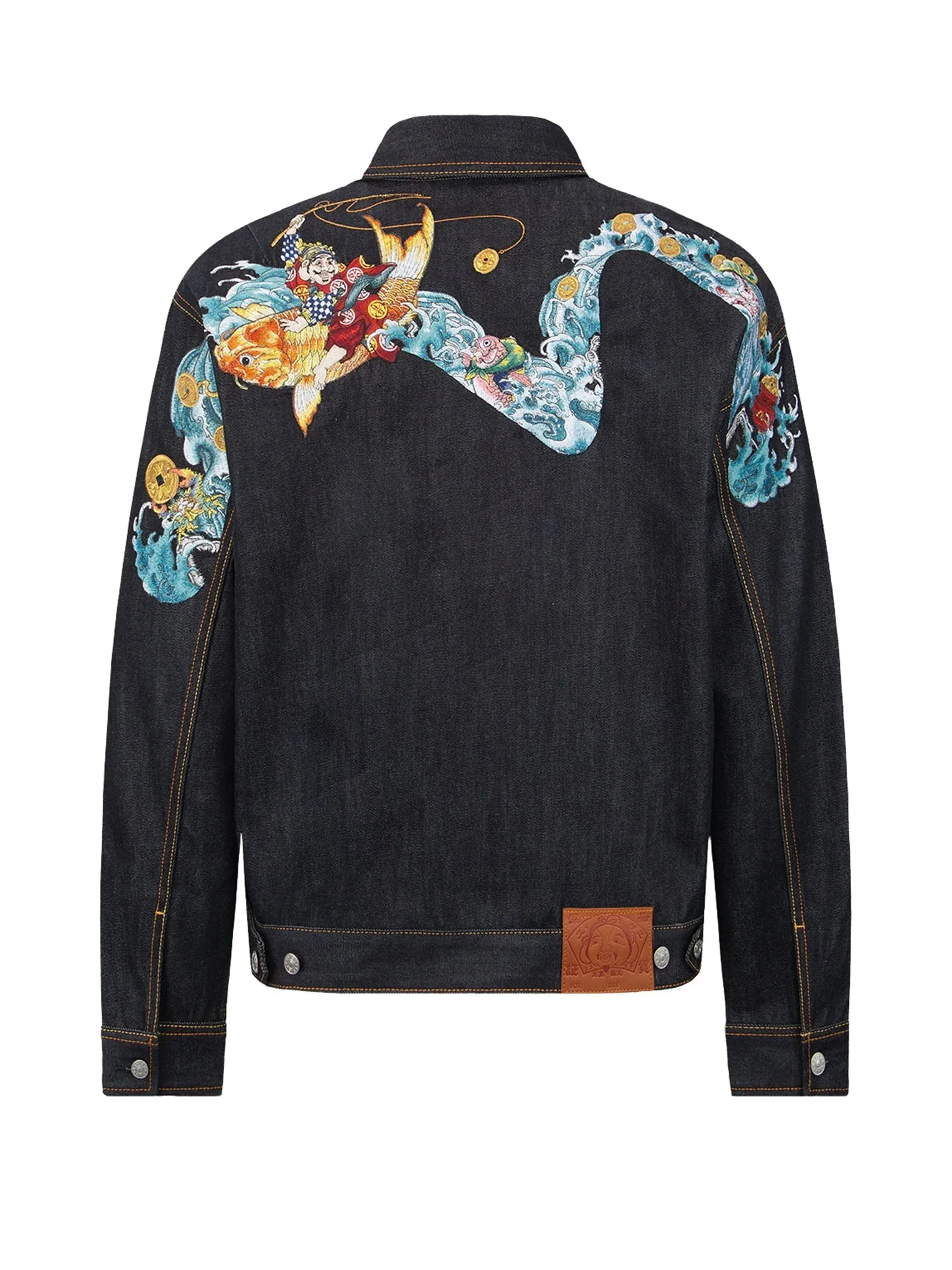 “The God of Fortune Riding Waves” Daicock Embroidery Denim Jacket