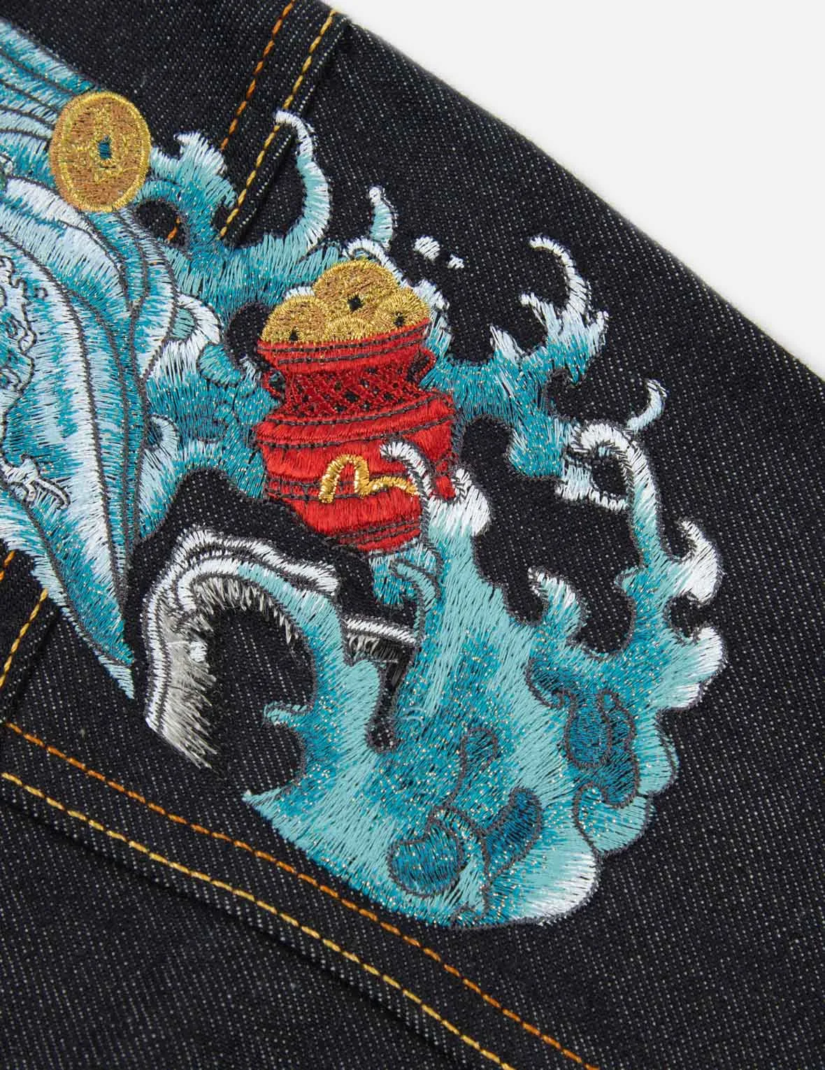 “The God of Fortune Riding Waves” Daicock Embroidery Denim Jacket