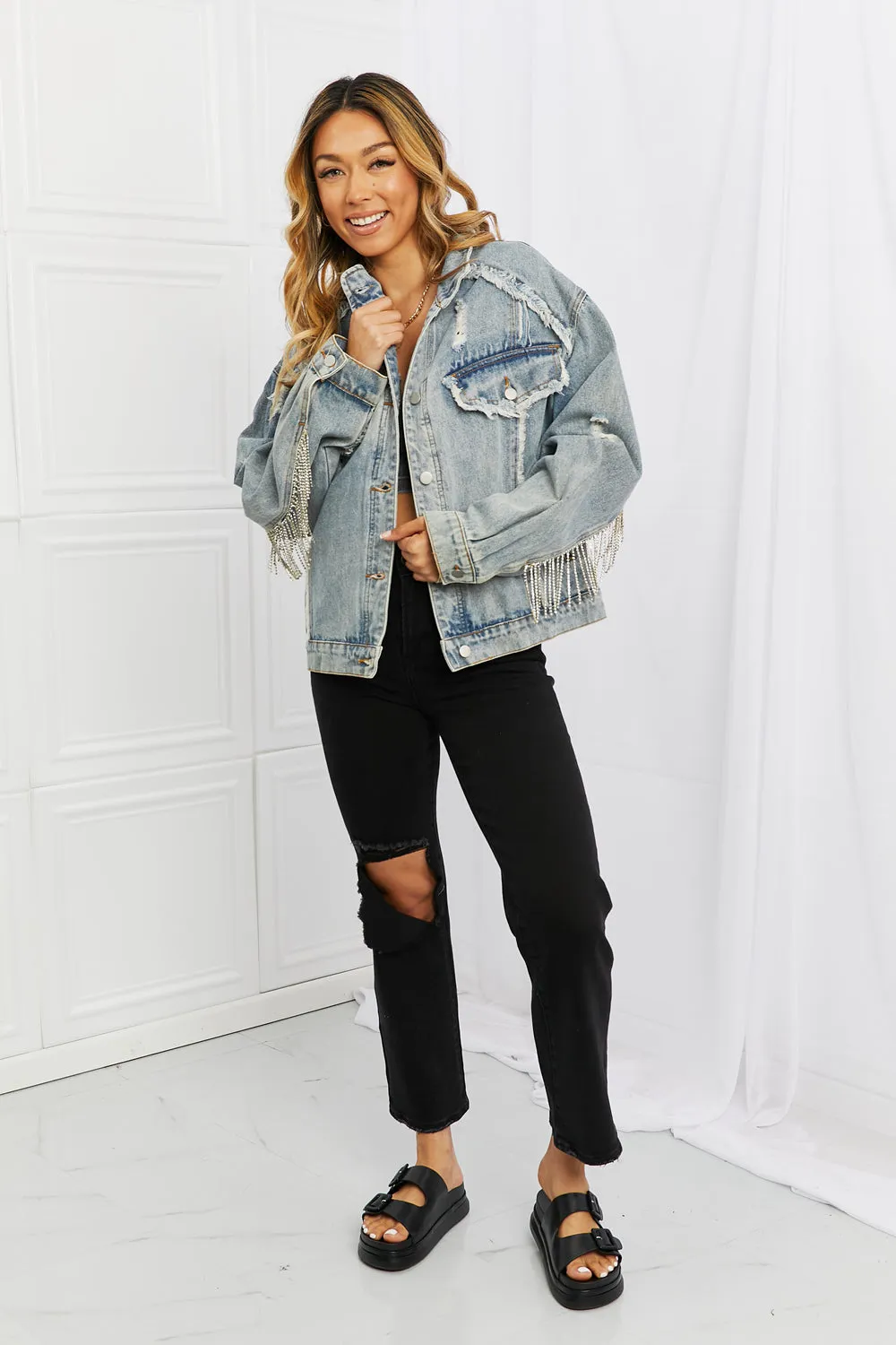 Time To Shine Denim Fringe Jacket