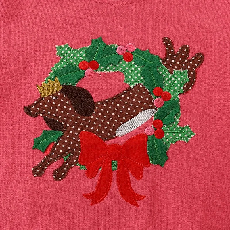 Toddler/Kid Girl's Reindeer Design Pink Sweatshirt