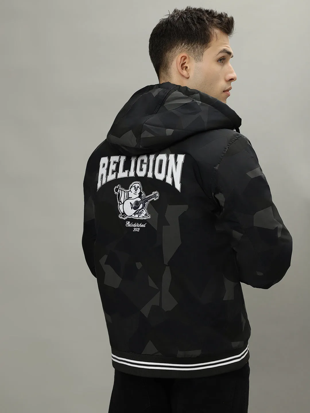 True Religion Multicolored Men Printed Hooded Long Sleeves Bomber Jacket